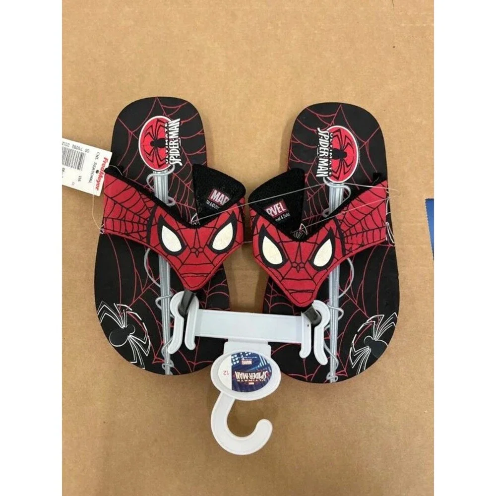 NEW kids Spiderman flip flops youth 12